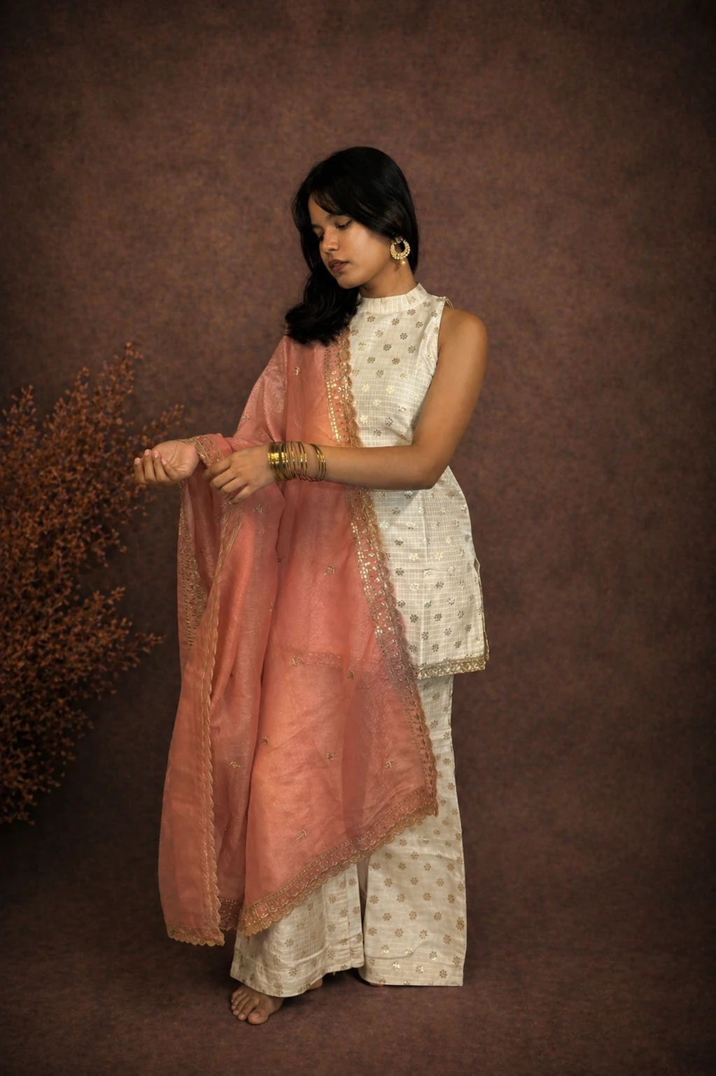 Surkh Halter Neck Suit Set