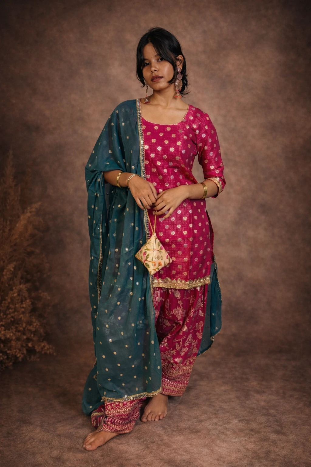 Aira Farshi Salwaar Suit Set - Rani Pink